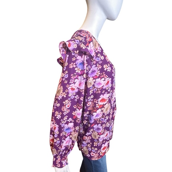 PIONEER WOMAN XL Floral Blouse Purple Ruffle Detail Long Sleeves - Picture 3 of 12